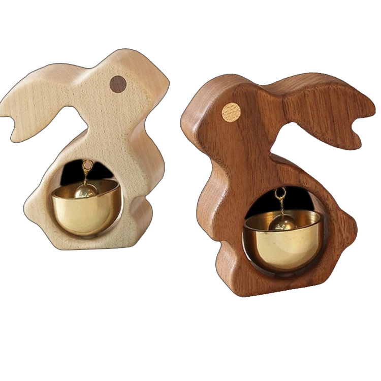 సాలిడ్ వుడ్ రాబిట్ ఫ్రిడ్జ్ మాగ్నెట్స్ హ్యాండ్‌క్రాఫ్టెడ్ బ్రాస్ డోర్‌బెల్